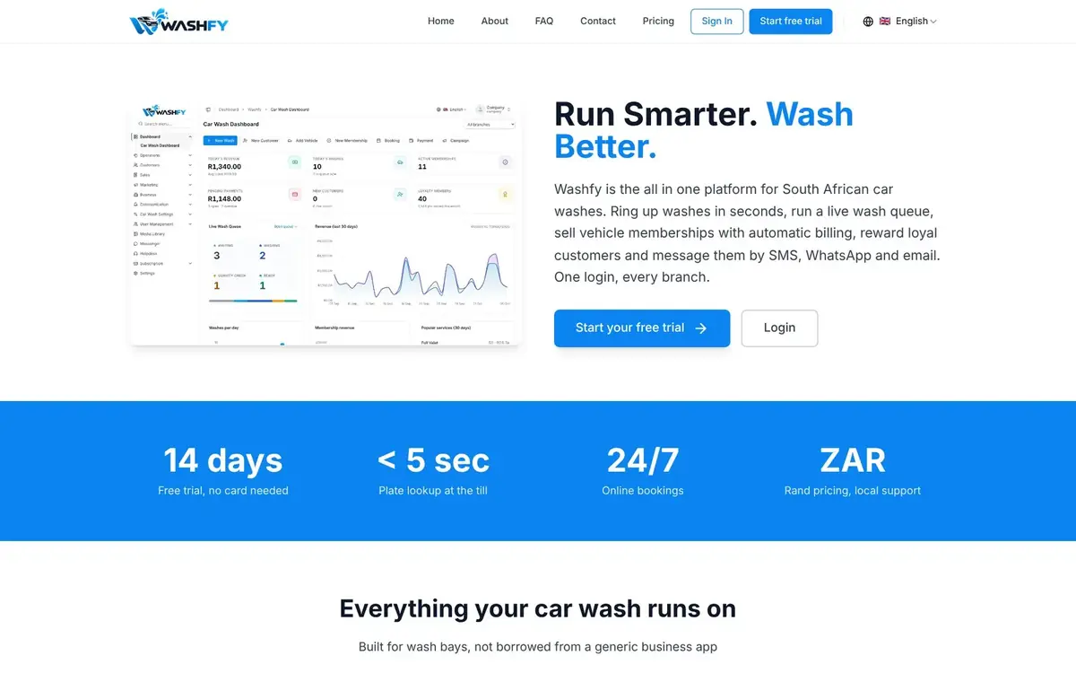 Washfy website by ZA TechLabs